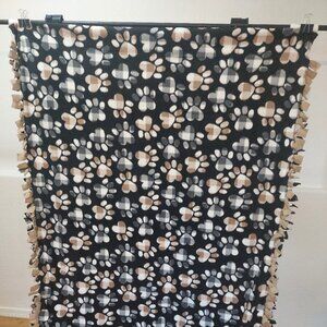 Dog Paw Print Heart Shaped Handmade Fleece with Tan Back #12 (49in W X 65.5in)